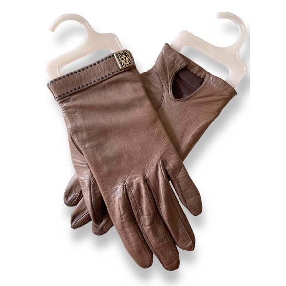 Warm Winter Vintage Aris Anne Klein Gloves 1980’s Brown Leather 6.5 Fashionable